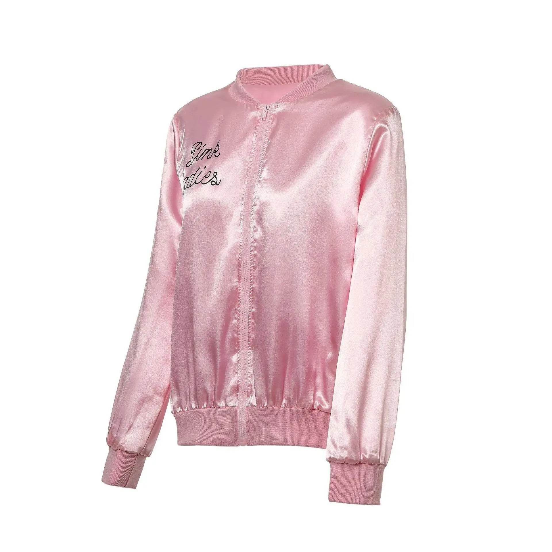 1950s Grease Pink Lady Ladies Satin Jacket Top Fancy Dress Up Costume - Azufun