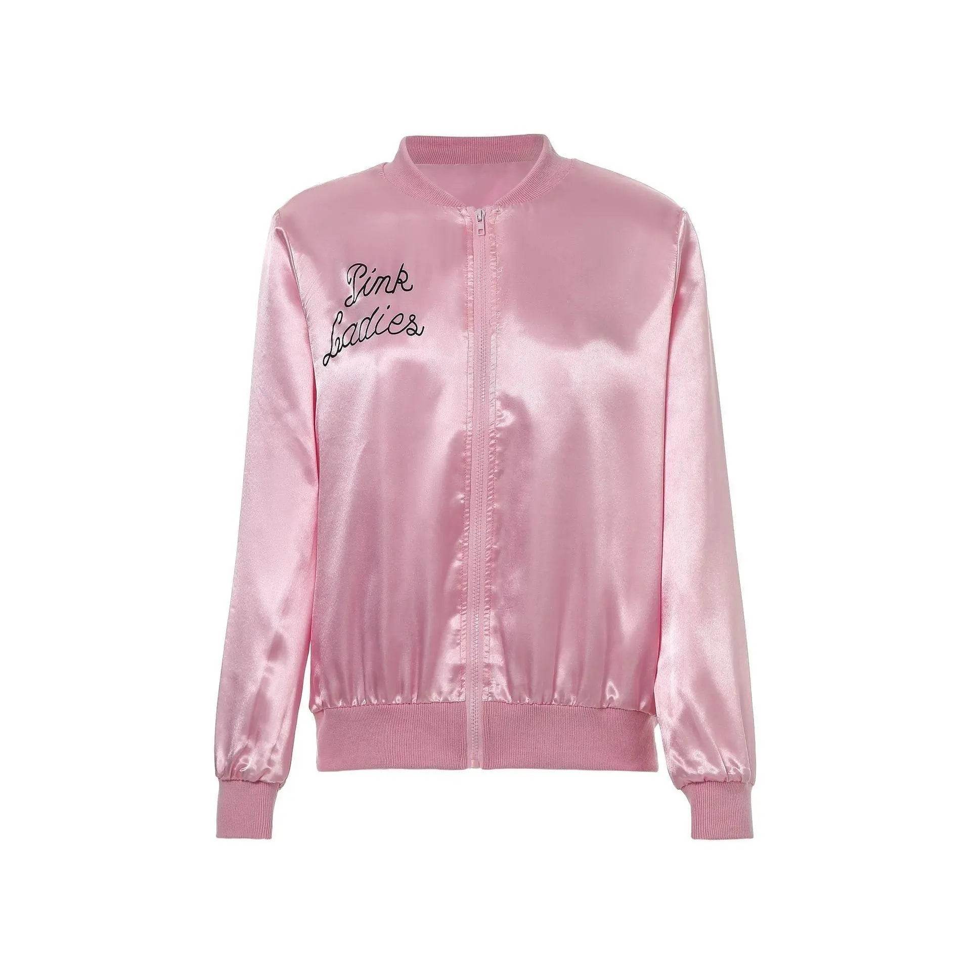 1950s Grease Pink Lady Ladies Satin Jacket Top Fancy Dress Up Costume - Azufun