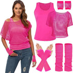 1980s Top Fishnet Women T-shirt Suit 80s Costumes Cosplay Party Carnival - Azufun