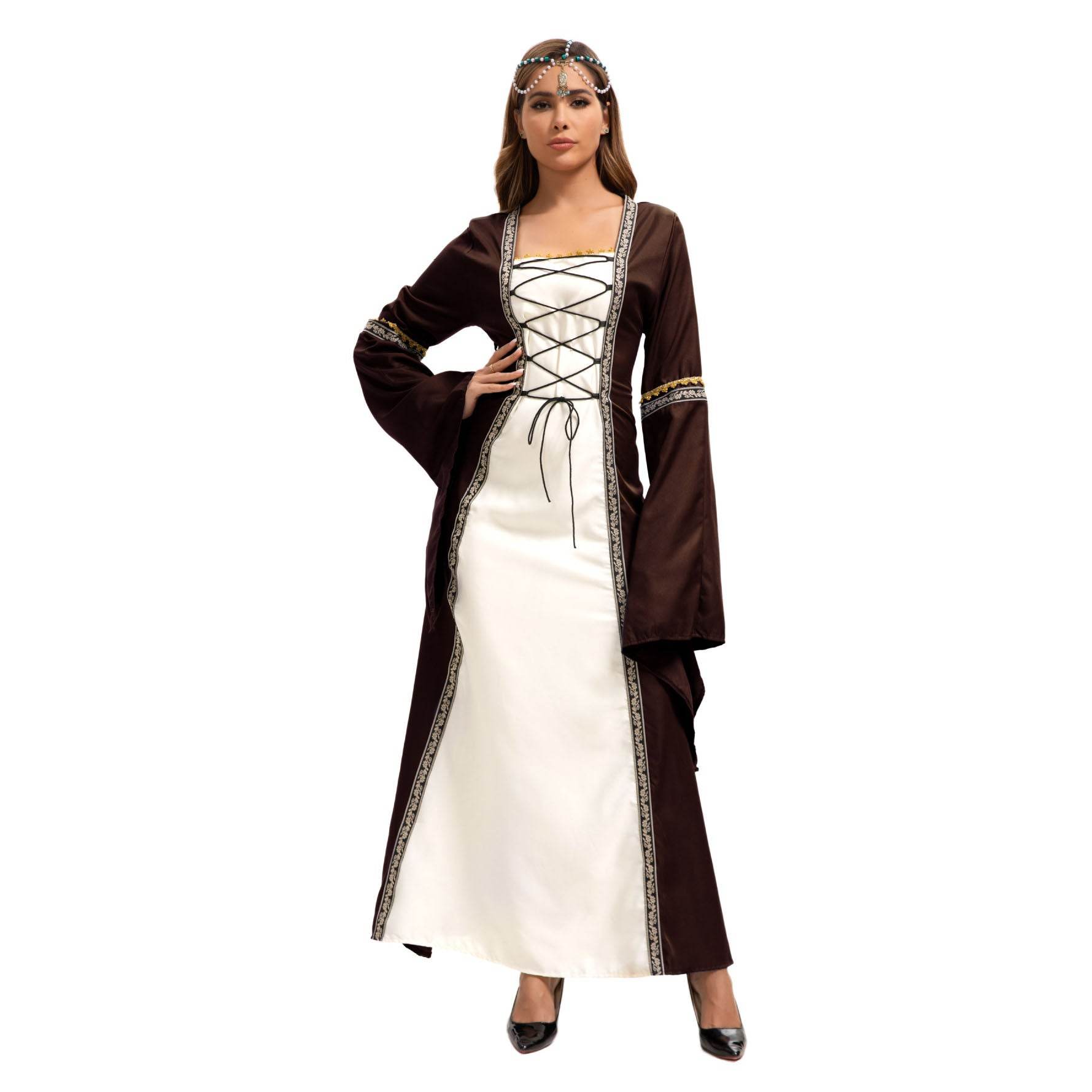 Gothic Retro Medieval Court Women Dresses Robe trumpet Long Sleeve - Azufun