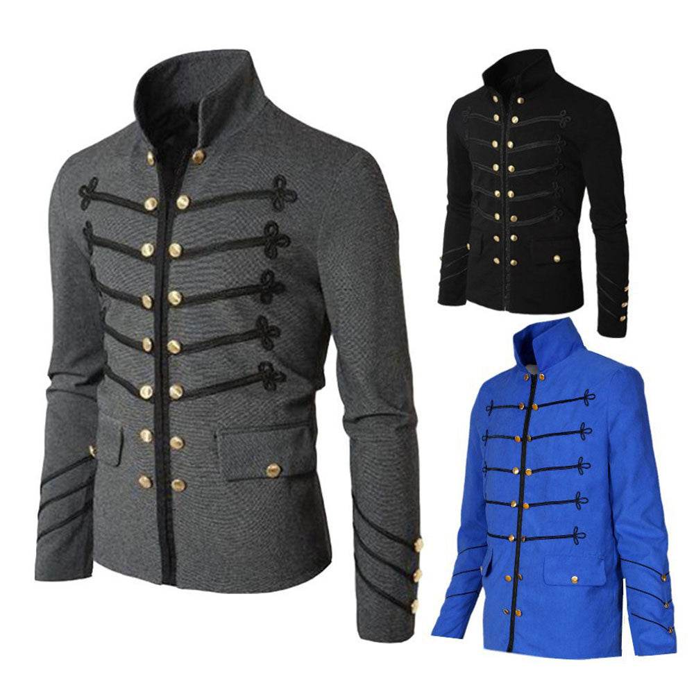 Men's Medieval Vintage Embroidered Button Jacket Outfits Carnival - Azufun