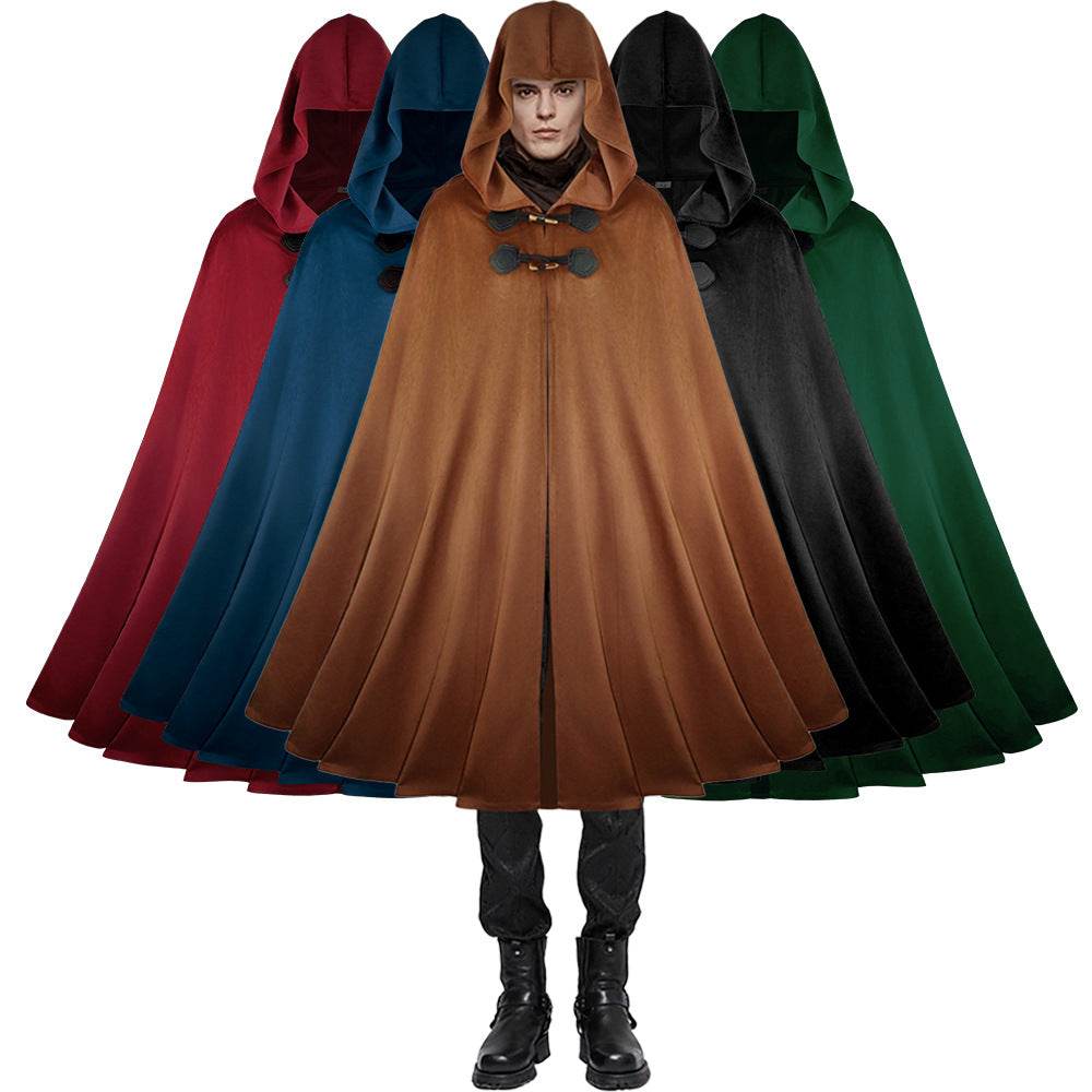 Medieval Suede Cape Halloween Retro Cloak Battle Warrior Role Play Cosplay Costume - Azufun