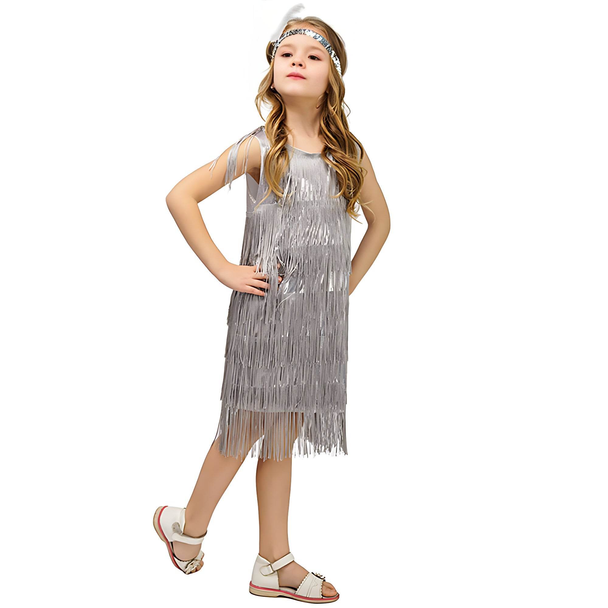 1920s Kids girls Retro Latin dance Party costume tassel Dress - Azufun