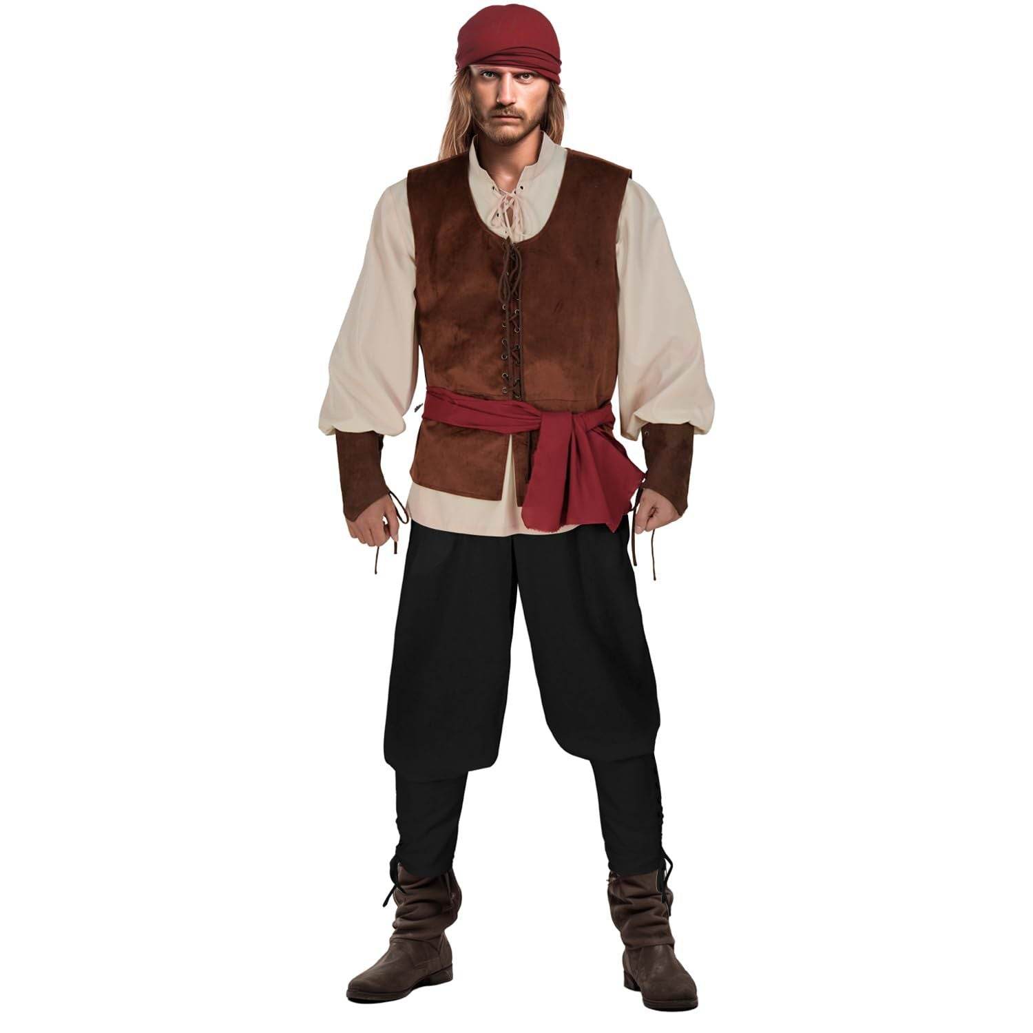 Halloween Caribbean Pirates Vest Adult Stage Costume - Azufun