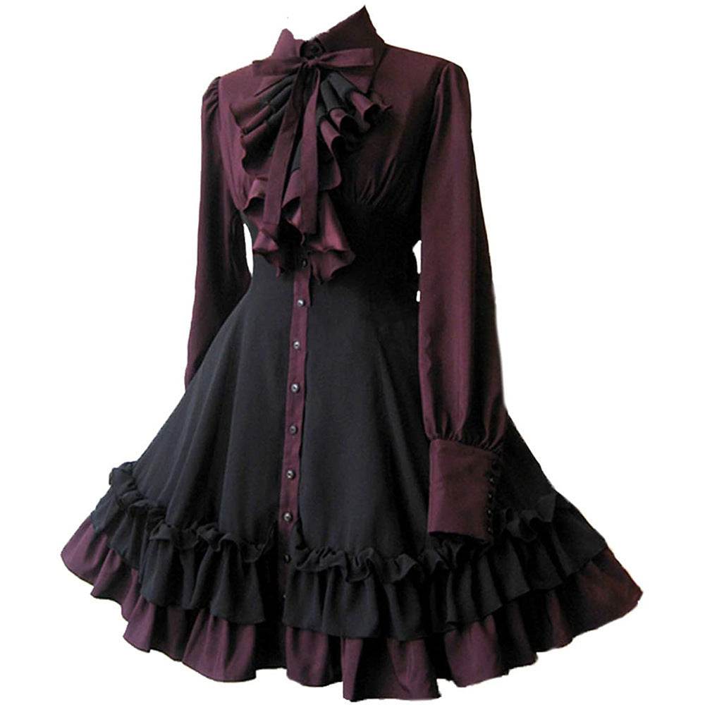 Medieval cos Renaissance gothic dress Retro bow ruffled punk cosplay skirt - Azufun