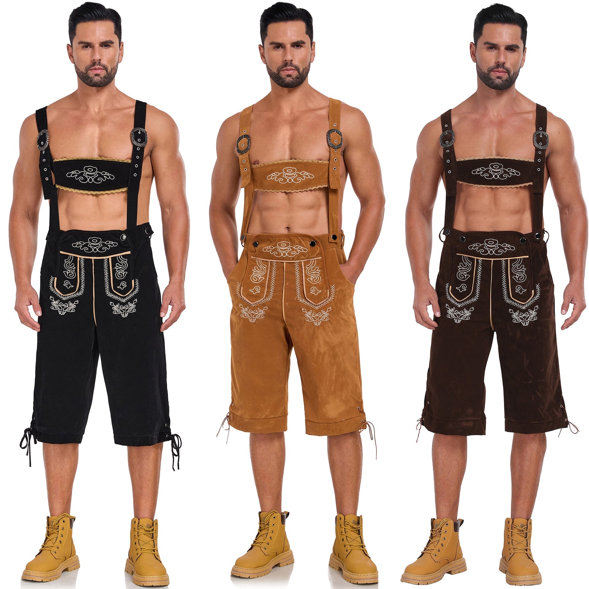 Men's German Bavarian Oktoberfest Costume Velvet Overalls Trousers Halloween - Azufun
