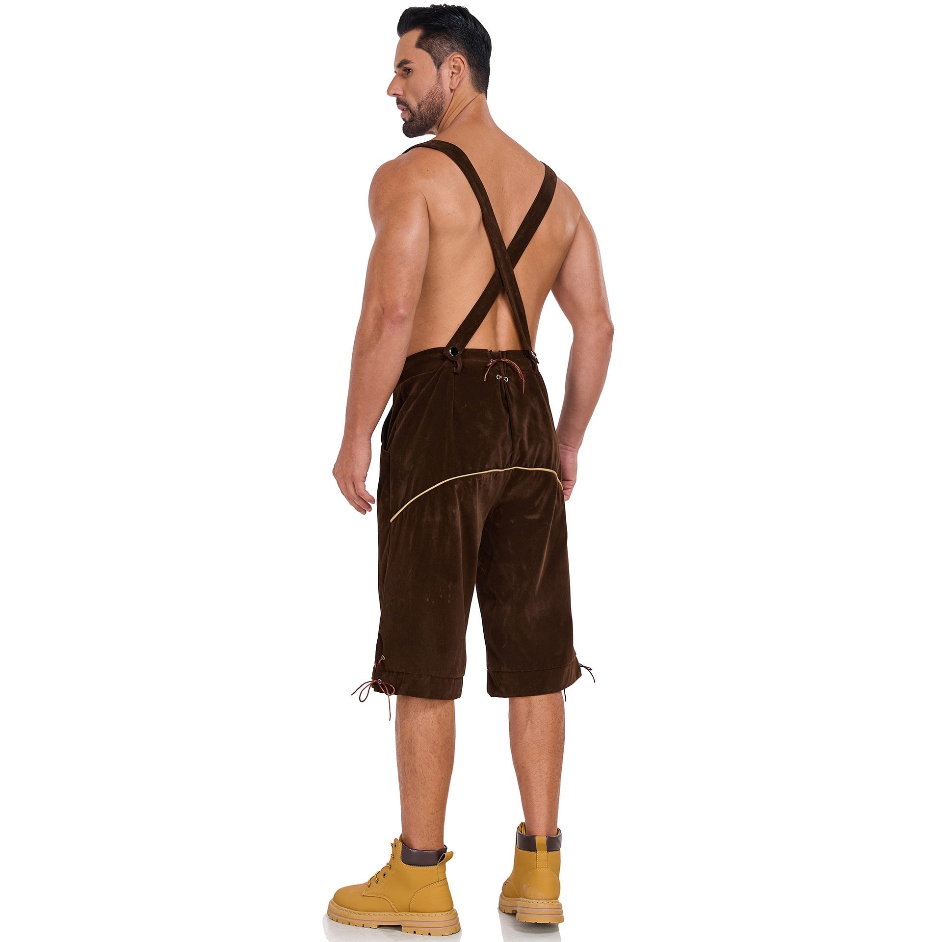 Men's German Bavarian Oktoberfest Costume Velvet Overalls Trousers Halloween - Azufun
