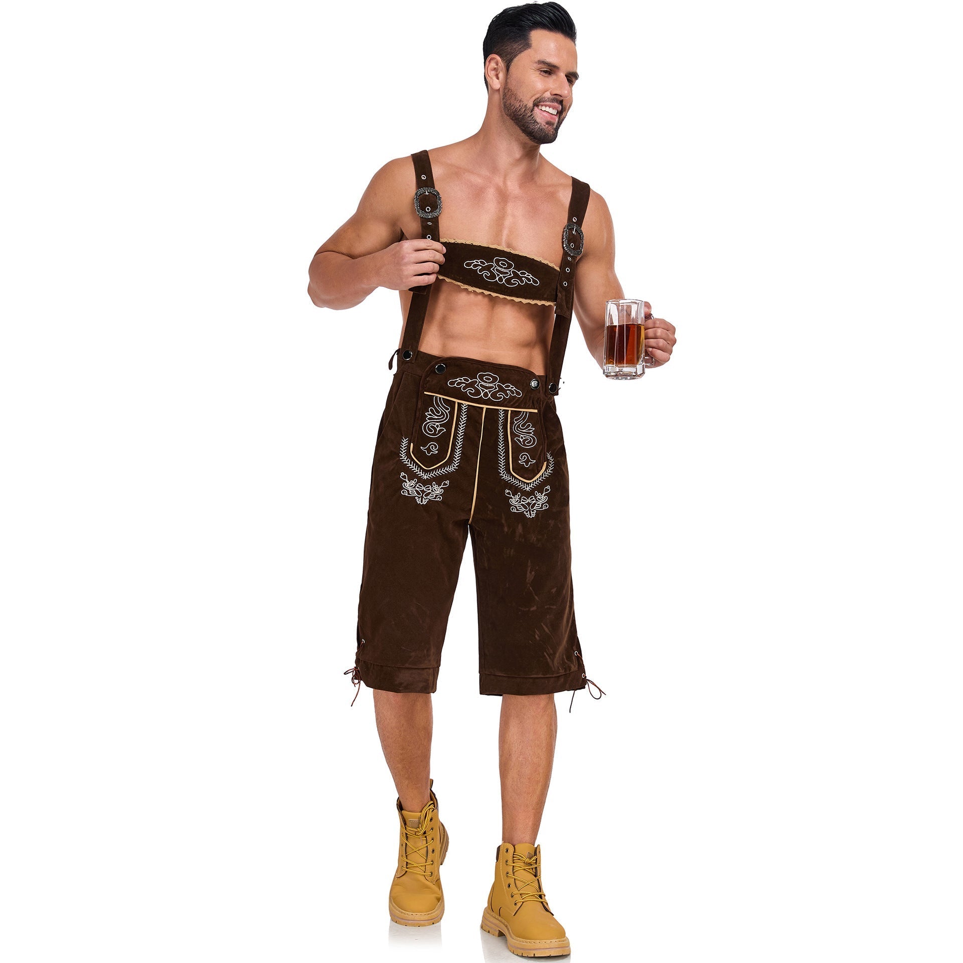 Men's German Bavarian Oktoberfest Costume Velvet Overalls Trousers Halloween - Azufun