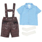 Boy Oktoberfest Costume Set Overalls with plaid shirt socks Halloween - Azufun