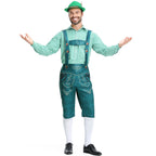 Men's Bavarian Lederhosen Oktoberfest Overalls Plaid Shirt Costume - Azufun