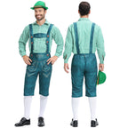 Men's Bavarian Lederhosen Oktoberfest Overalls Plaid Shirt Costume - Azufun