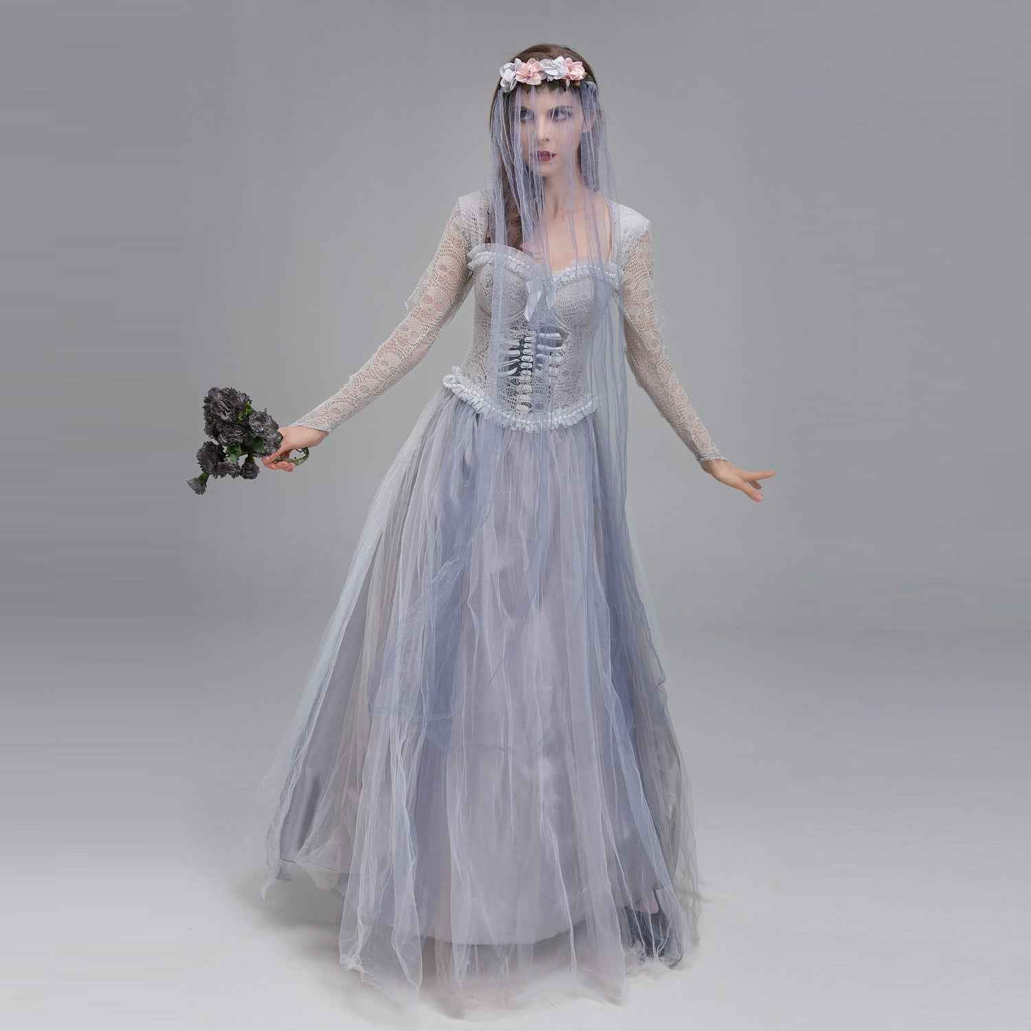 Ghost Corpse Bride Costume Dress Zombie Scary Horror Halloween