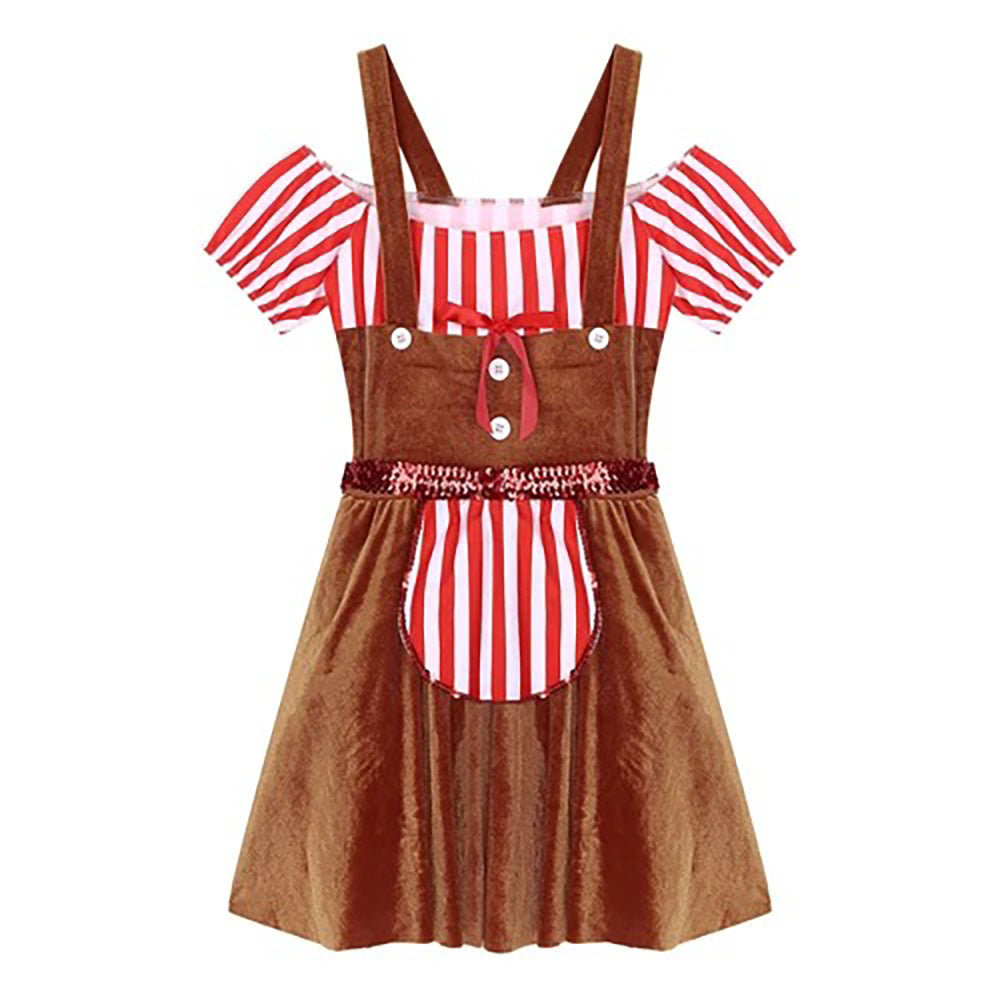 Women Gingerbread Costume Stripes Print Christmas Dance Dress