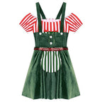 Women Gingerbread Costume Stripes Print Christmas Dance Dress