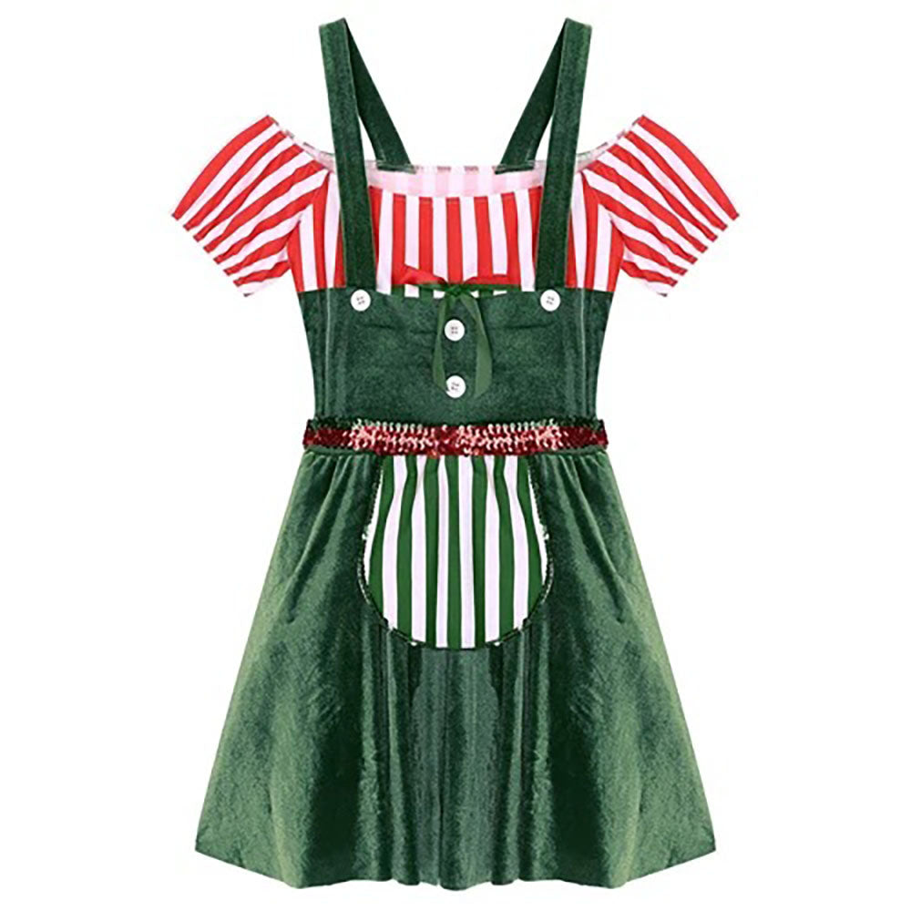 Women Gingerbread Costume Stripes Print Christmas Dance Dress