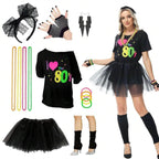 80s Fancy Dress Costumes Printed T-shirt Gauze Skirt Suit Halloween For Female - Azufun