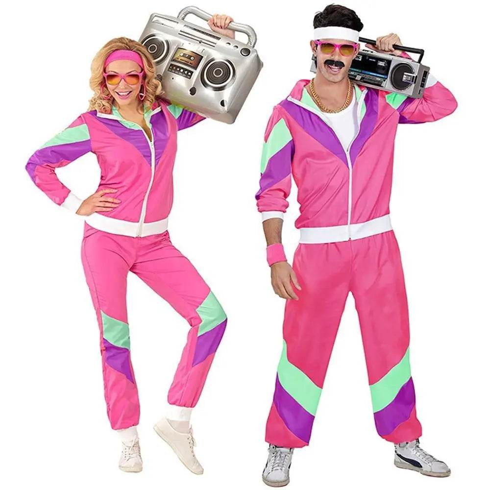 80s Retro Disco Hip Hop Fancy Dress Adult Costume Outfits Carnival Suit - Azufun