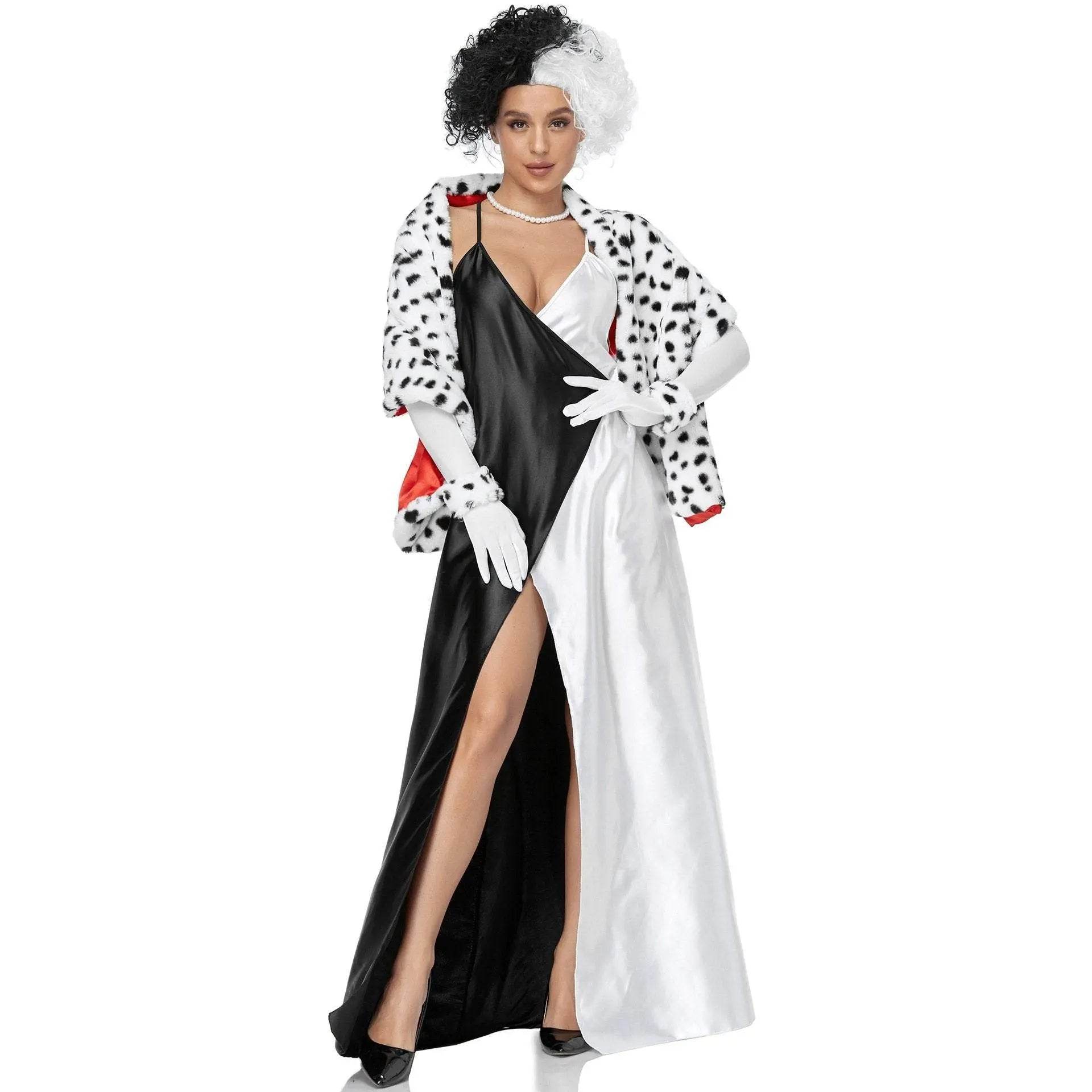 Adult Cruella Duster Costume Dress Uniform Halloween Women - Azufun
