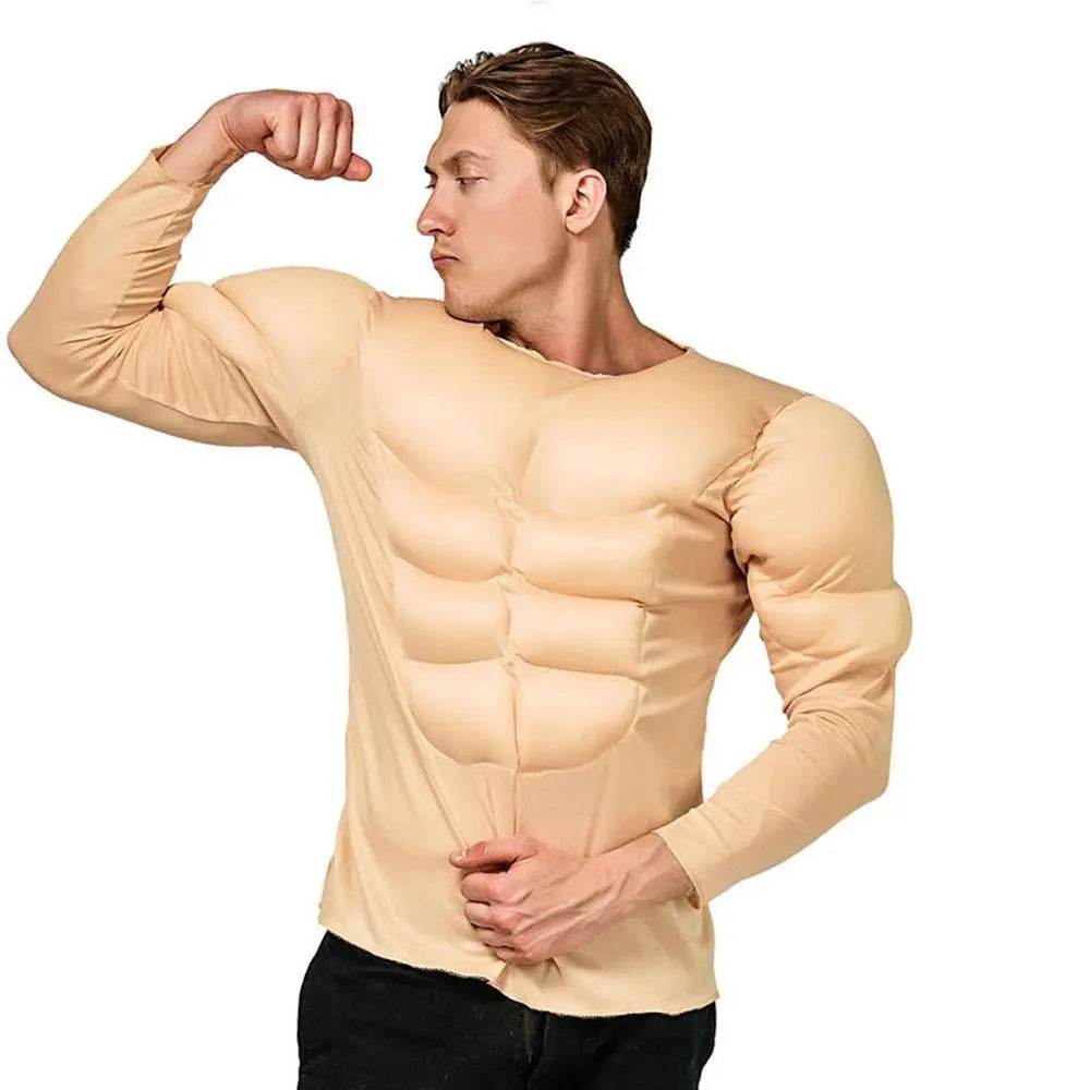 Adult Muscle T-Shirt Costume Funny Fake Abs Costume Masquerade Cosplay - Azufun