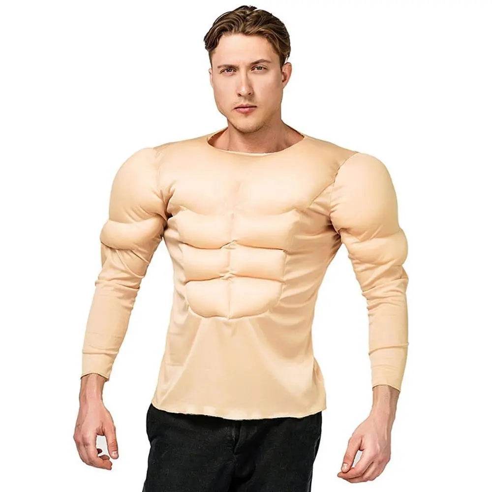 Adult Muscle T-Shirt Costume Funny Fake Abs Costume Masquerade Cosplay - Azufun