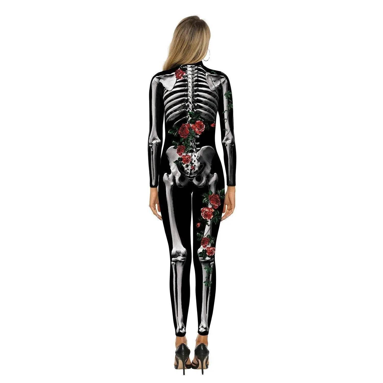 Adult Skeleton Print Zentai Jumpsuit Halloween Cosplay Costume - Azufun