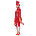 Adult Spoof Squid Costume Red Leggings Jumpsuit Funny Novelty Halloween Cosplay Costume - Azufun