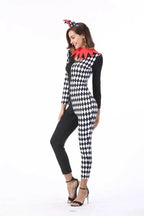 Adult Women Circus Clown Harlequin Jester Halloween Costume Jumpsuit - Azufun