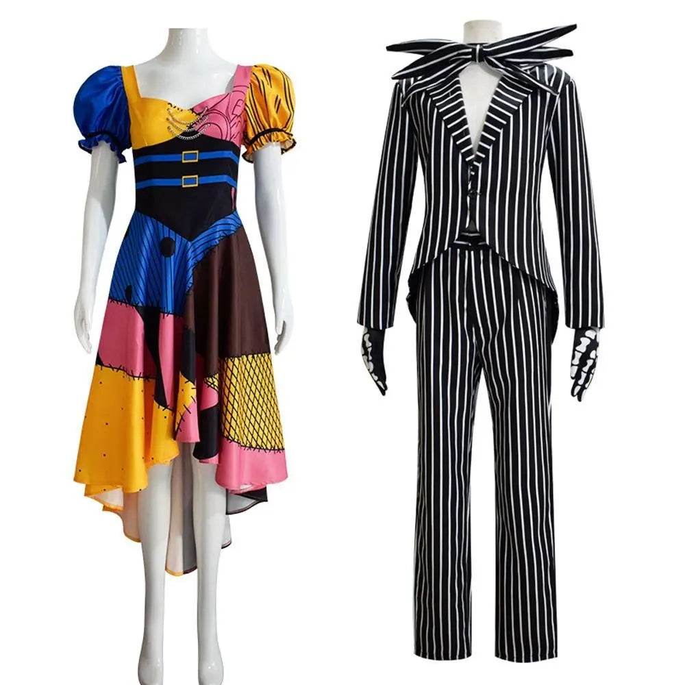 Adult kids Jack Skellington Sally Suit Costume The Nightmare Before Christmas for women men Boy Girl full Set - Azufun