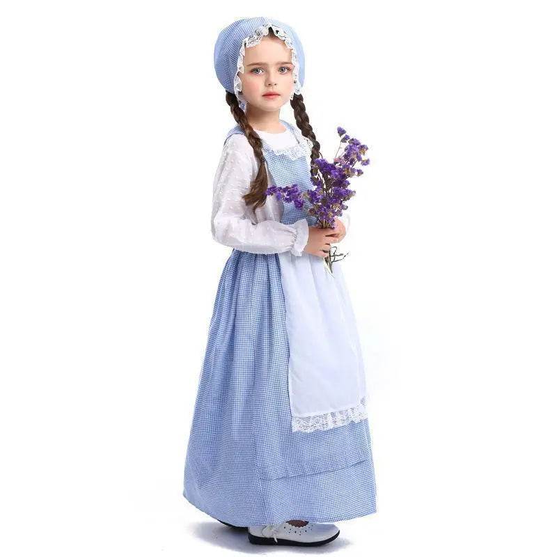 Alice Lolita Maid for kids Blue Farm Florist girl dress kids Maid Cosplay Costume - Azufun
