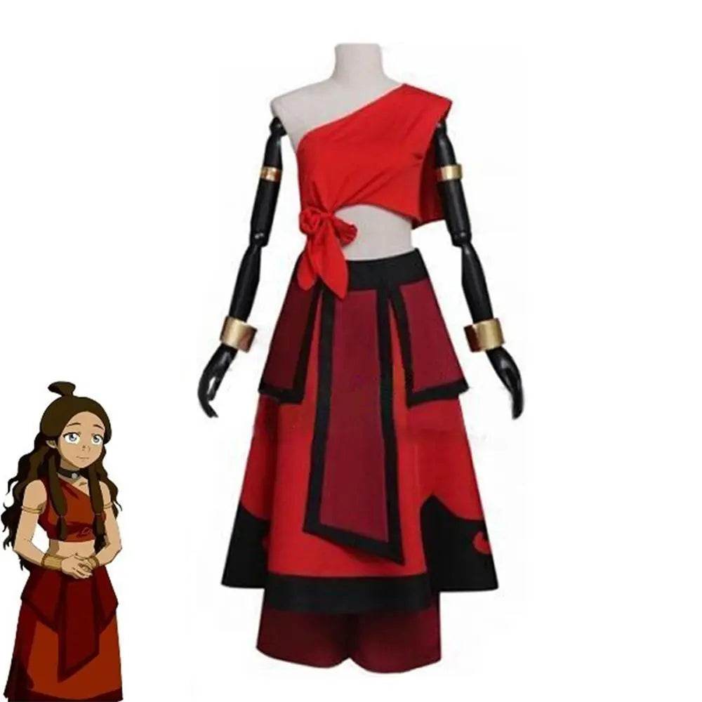 Anime Avatar The Last Airbender Katara Fire Nation Cosplay Costume Halloween Party Outfits Dress For Women - Azufun