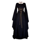 Antique solid color Halloween witch long sleeve dress - Azufun