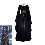 Antique solid color Halloween witch long sleeve dress - Azufun