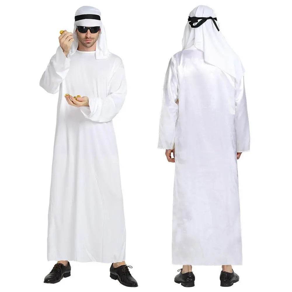 Arab sheik Prince masquerade male pure white Middle East Dubai clothes - Azufun