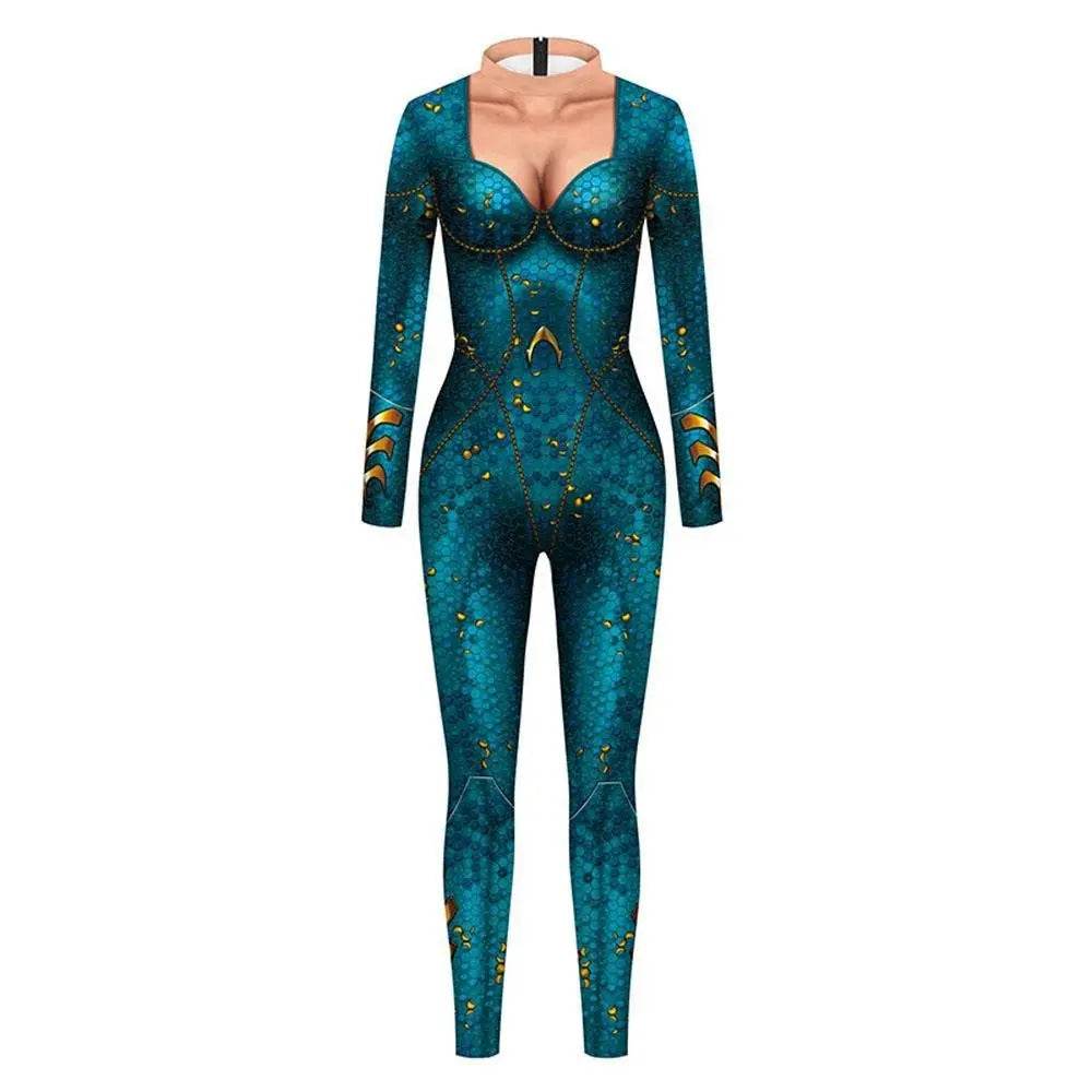 Atlanna Queen Aquaman Cosplay Costume Jumpsuit Halloween Sequined Catsuit Party Zentai - Azufun