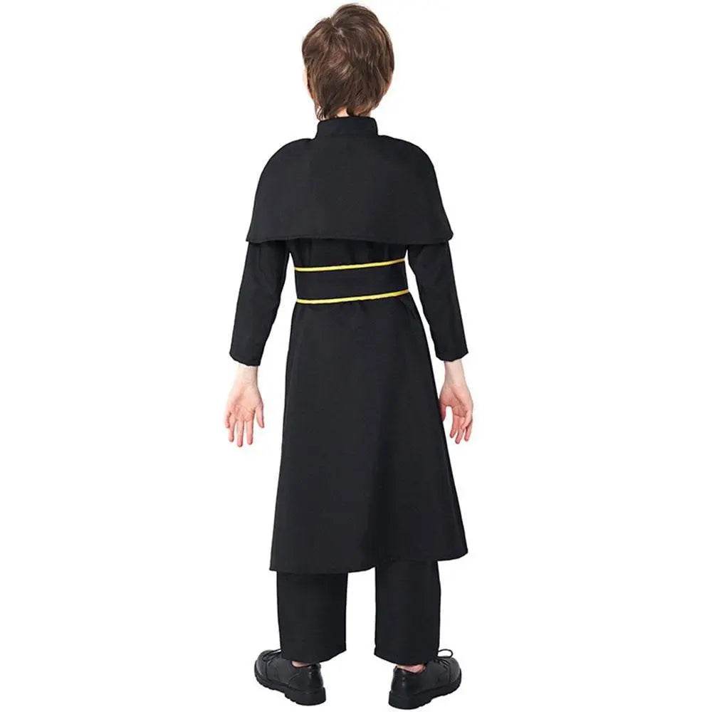 Black Robed Priest Halloween Outfits Carnival Cosplay Costume For Kids - Azufun