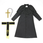 Black Robed Priest Halloween Outfits Carnival Cosplay Costume For Kids - Azufun