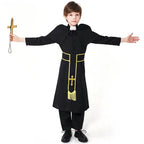 Black Robed Priest Halloween Outfits Carnival Cosplay Costume For Kids - Azufun