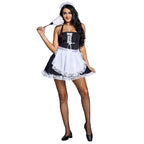 Black and white suspenders Japanese style maid Costume work clothes housekeeper lace short skirt - Azufun