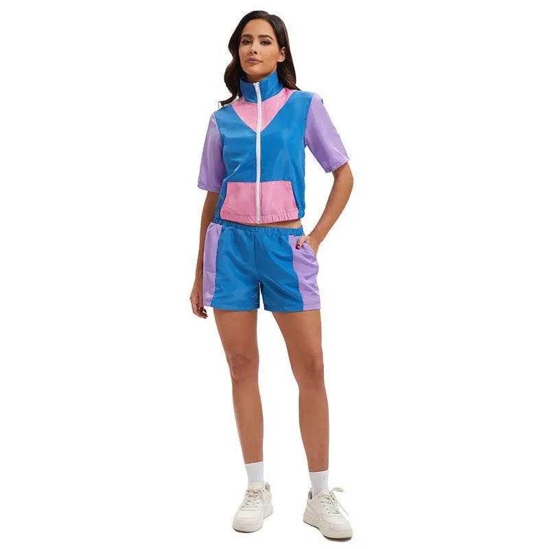 Carnival Disco Retro 80s Outfits Zipper Women's Sportswear Hip Hop Stage Costume - Azufun