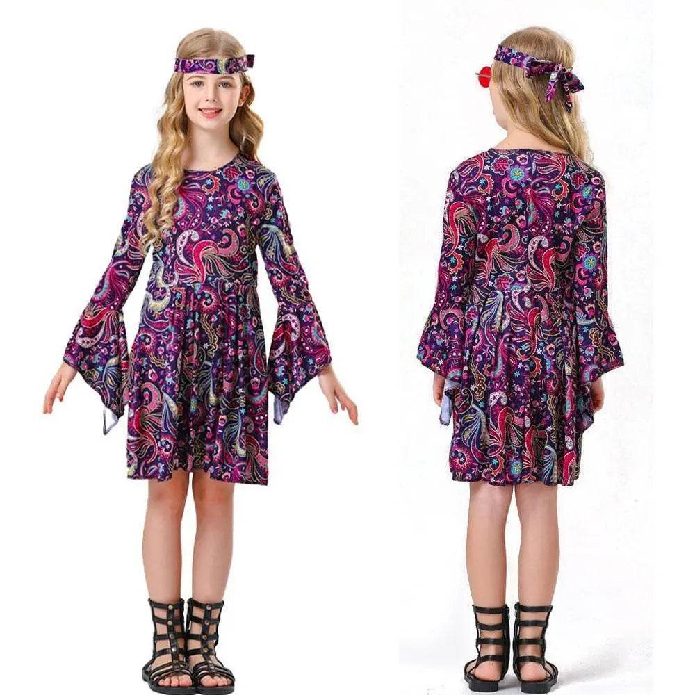 Children's 70s Retro Disco Hippie Fancy Dress Costumes Country Singer Cosplay - Azufun