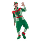 Christmas Elf Adult Men Costume with Elf Hat Stripes Design for Christmas Parties - Azufun