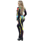 Coloful Skull Halloween Cosplay Costume Bodycon Jumpsuit for Women - Azufun
