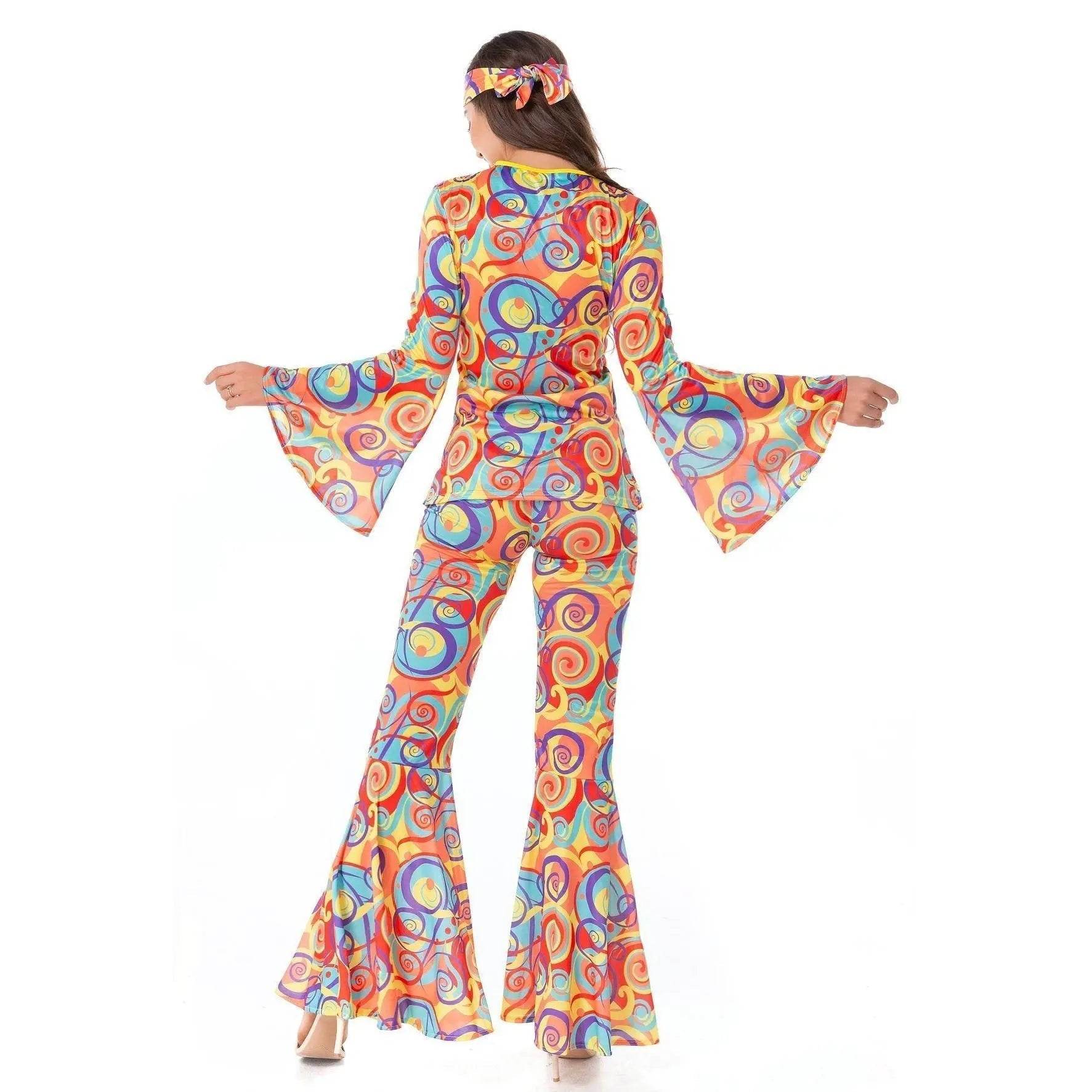 Disco 70s Fancy Dress Retro hip-hop hippie Couple Stage Costumes Halloween - Azufun