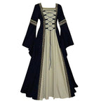 Gothic retro women's Medieval Court Costume Robe large size trumpet sleeve long dress - Azufun