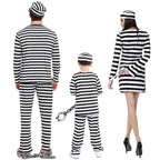Halloween Adult Kid Striped Prison Costume Hat Top Pants Dress Set - Azufun