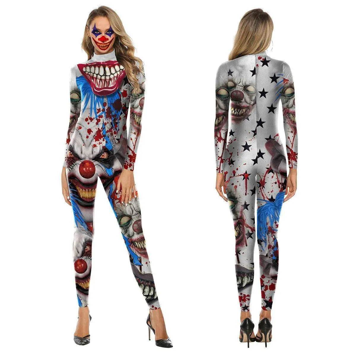 Halloween Adult Street Show Clown Cosplay Costume Polyester Bodysuit - Azufun