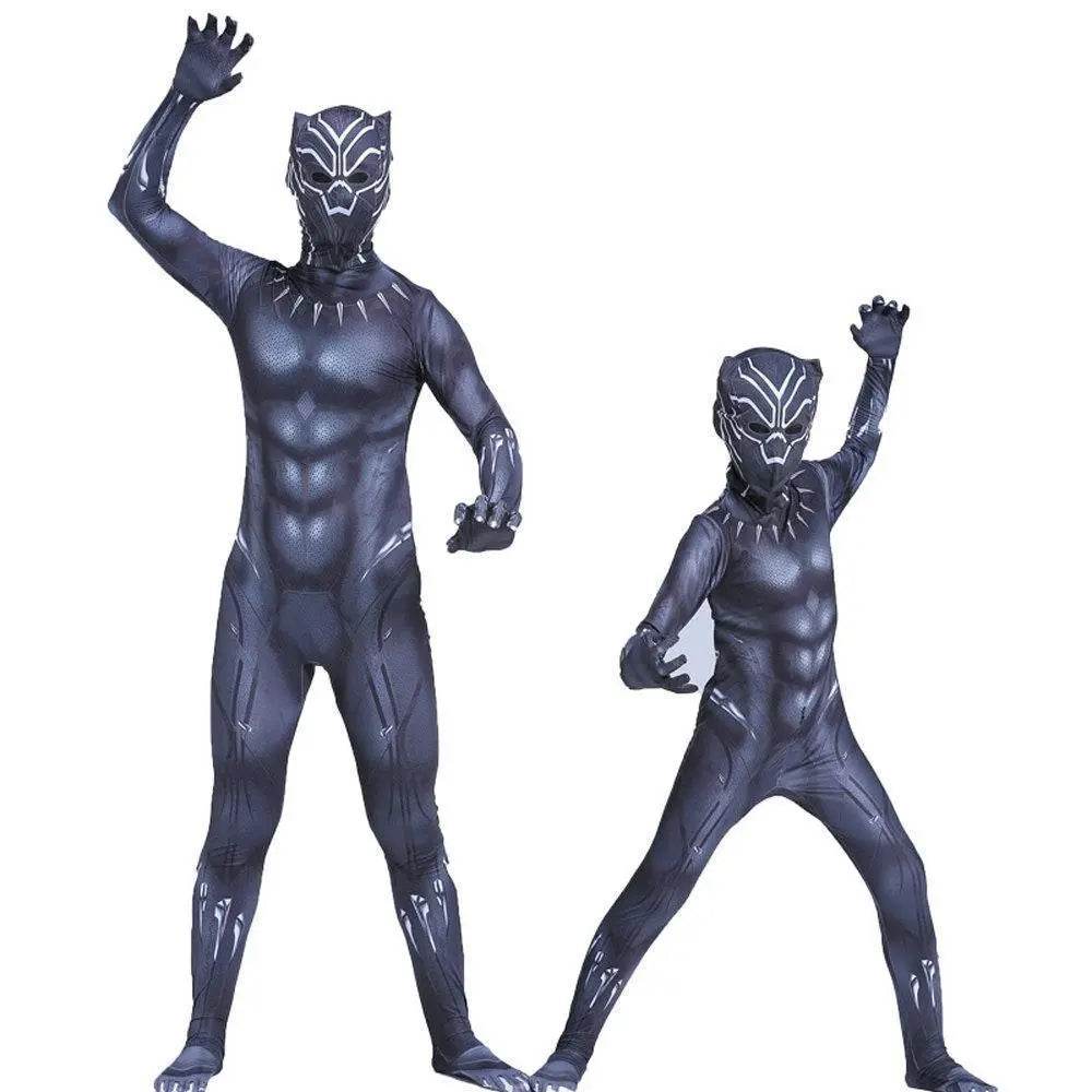 Halloween Black Panther Kids Men Cosplay Costume Zentai Bodysuit - Azufun