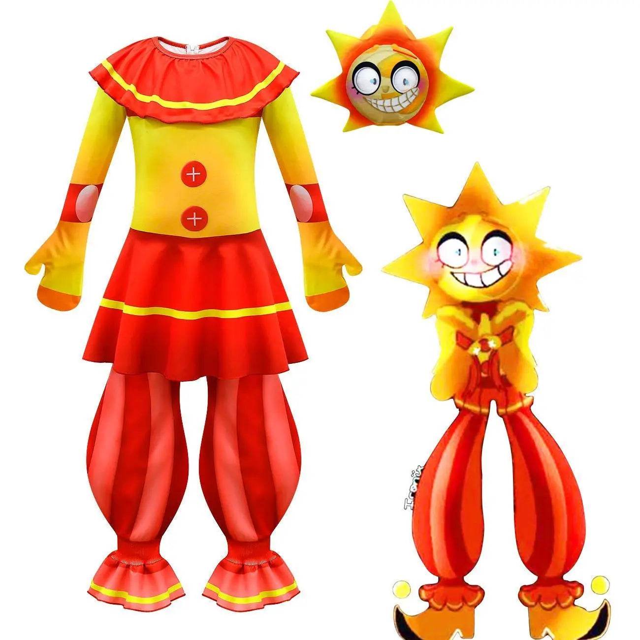 Halloween Clown Cosplay Costumes Jumpsuit Sun Moon Performance Romper For Kids - Azufun