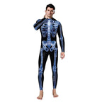 Halloween Costume Skull Cosplay Jumpsuit Skeleton Onesie Bodysuit Zentai for Adults - Azufun