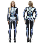 Halloween Skeleton Cosplay Costume Bodycon Jumpsuit for Women - Azufun